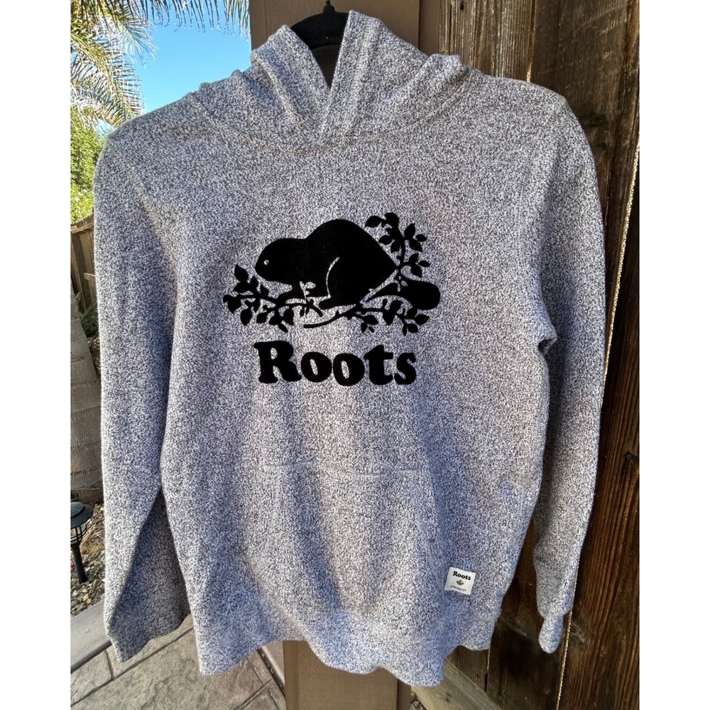 Roots Kids XL 11-12 Salt Pepper Gray Beaver Logo Pullover Hoodie Canada